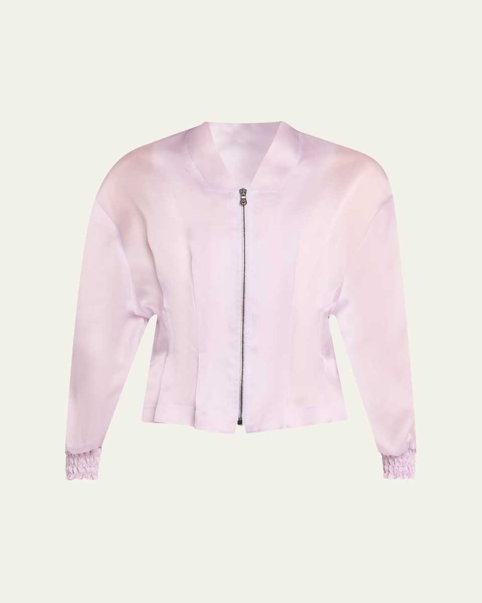Nipped Waist Sheer Silk Bomber Jacket
